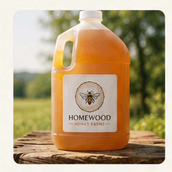 One gallon jug filled with honey